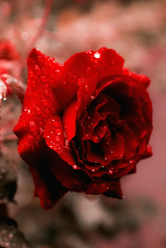 A red rose with drops of dew